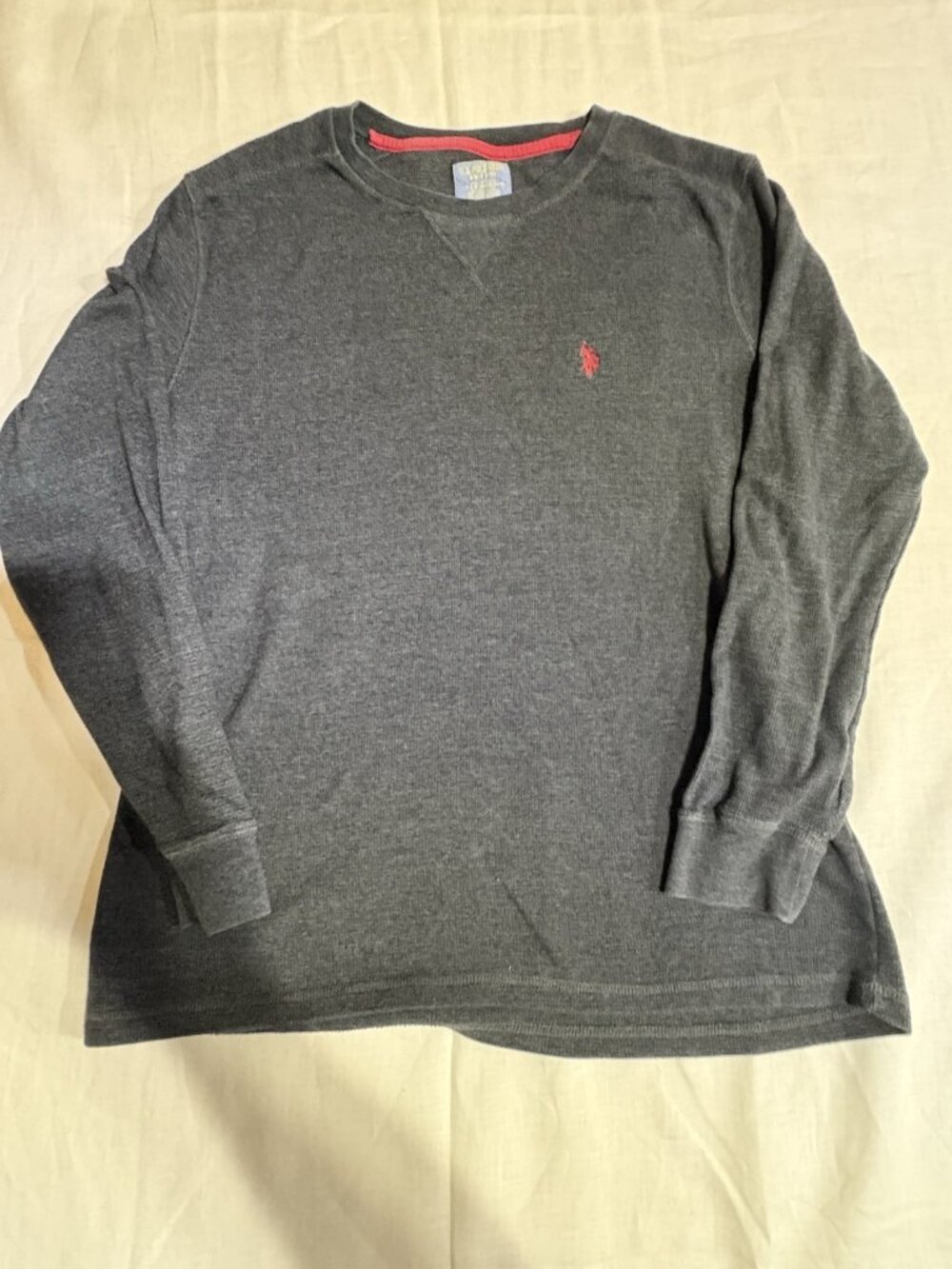 US Polo Assn Pullover Sweater Men XL Gray Crew Neck Long Sleeve Distressed
